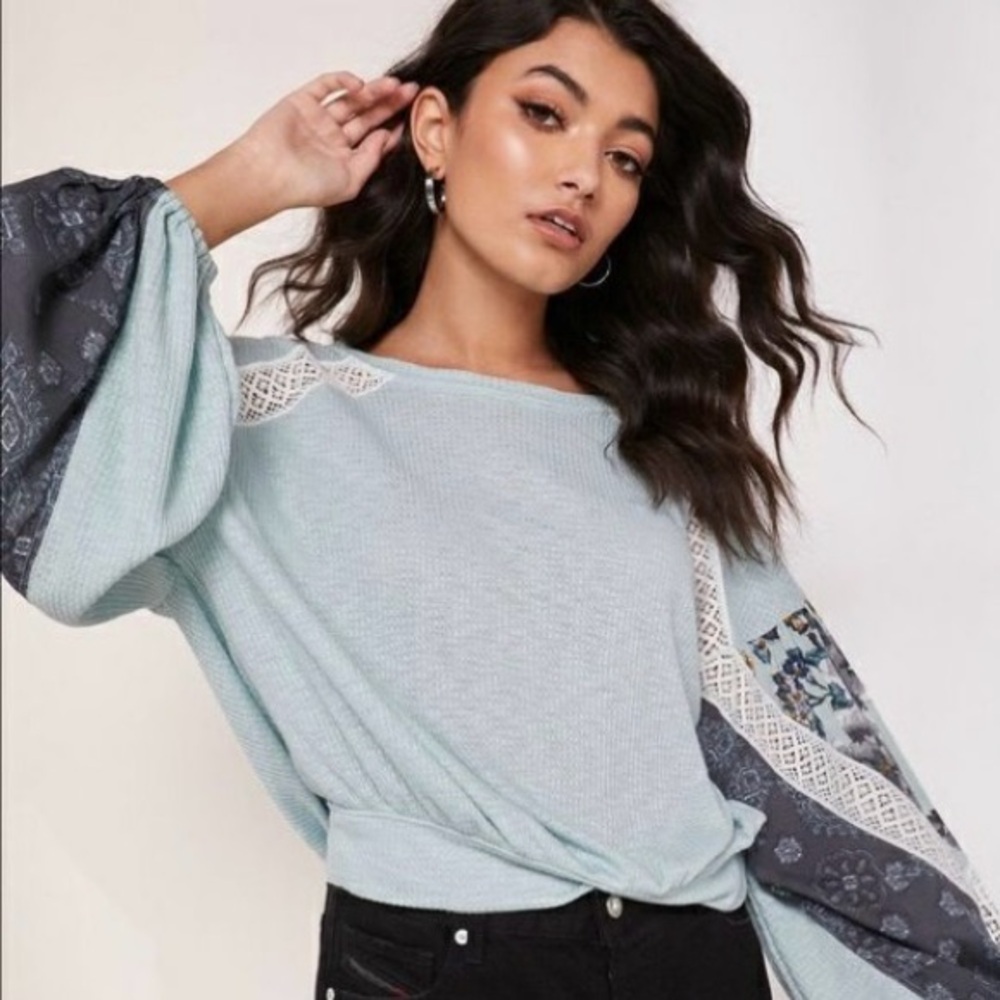 free people comfy casual clash print sleeve top